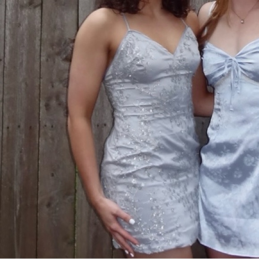 Elegant Silver Sequin Floral Dress - Picture 3 of 3